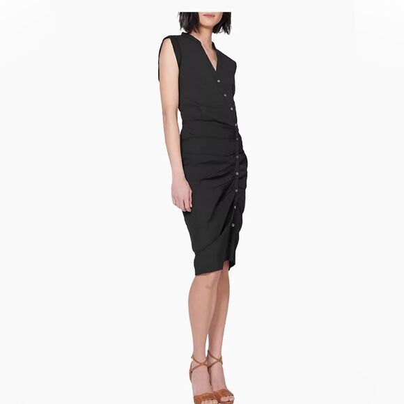 Veronica Beard Bell Button-Front Ruched Shirtdress NWT $450 - Picture 3 of 8
